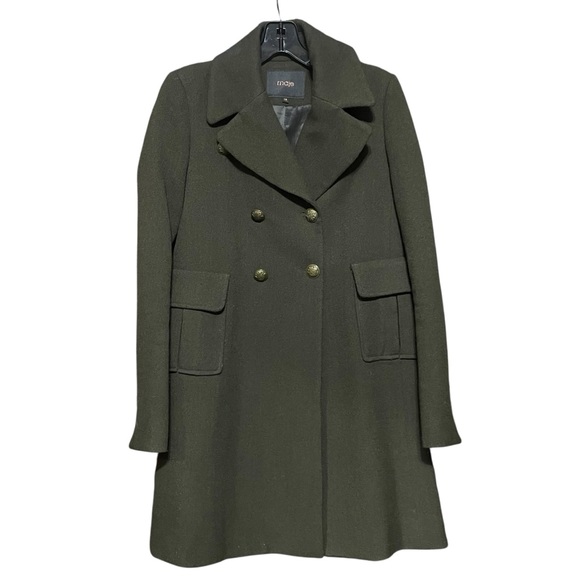 Maje Olive Green Wool Military Double Breasted Short Coat Size 38/M Fall Winter - Picture 1 of 8